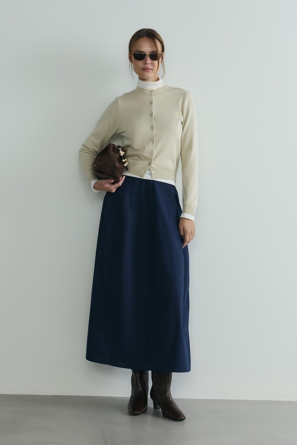 Suud Collection Ekru Lea Triko Hırka görsel 2