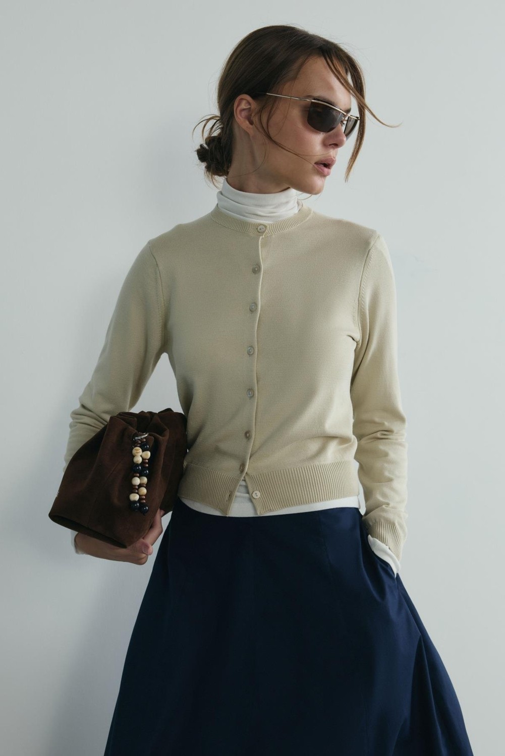 Suud Collection Ekru Lea Triko Hırka görsel 3