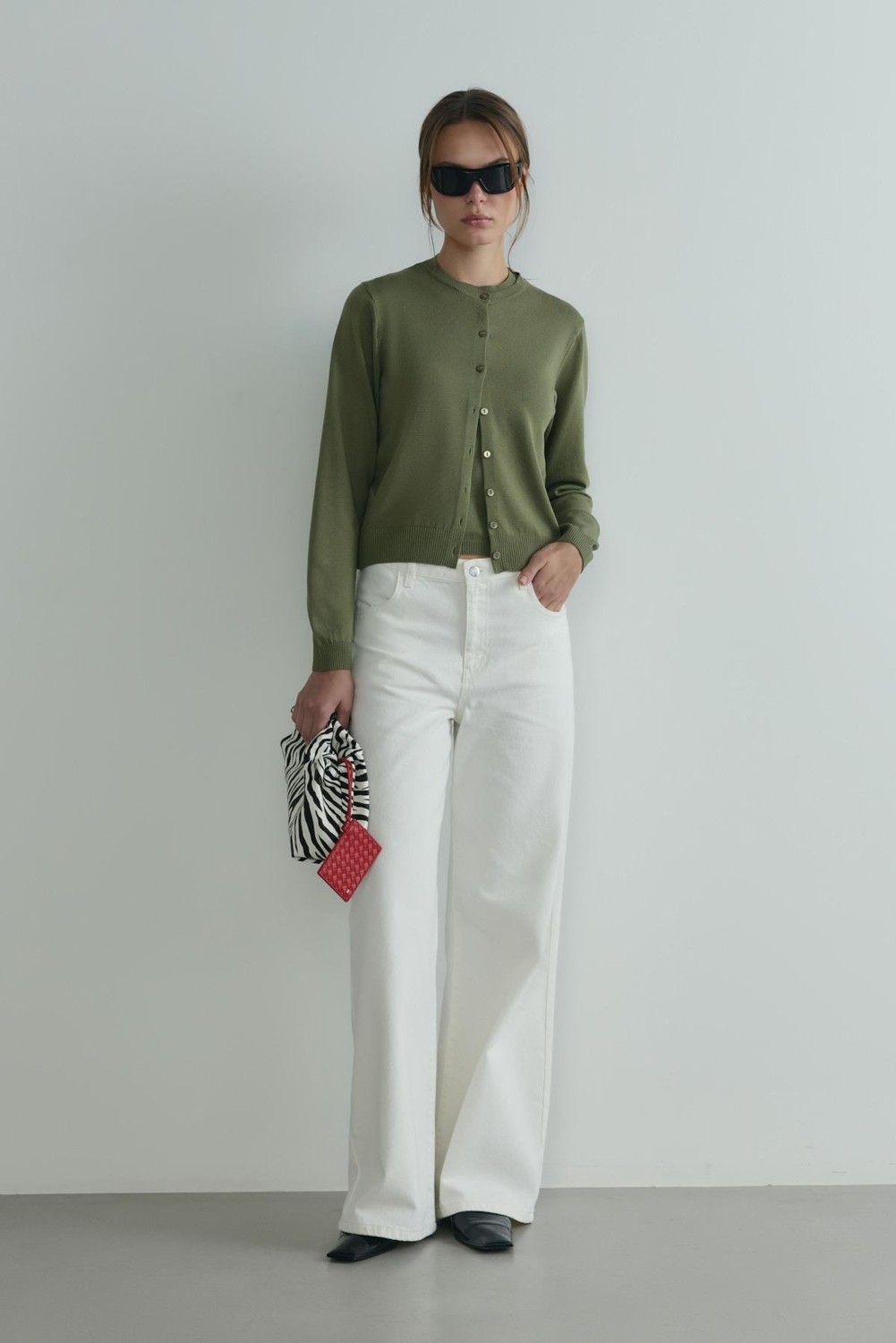 Suud Collection Ekru Lea Triko Hırka görsel 5