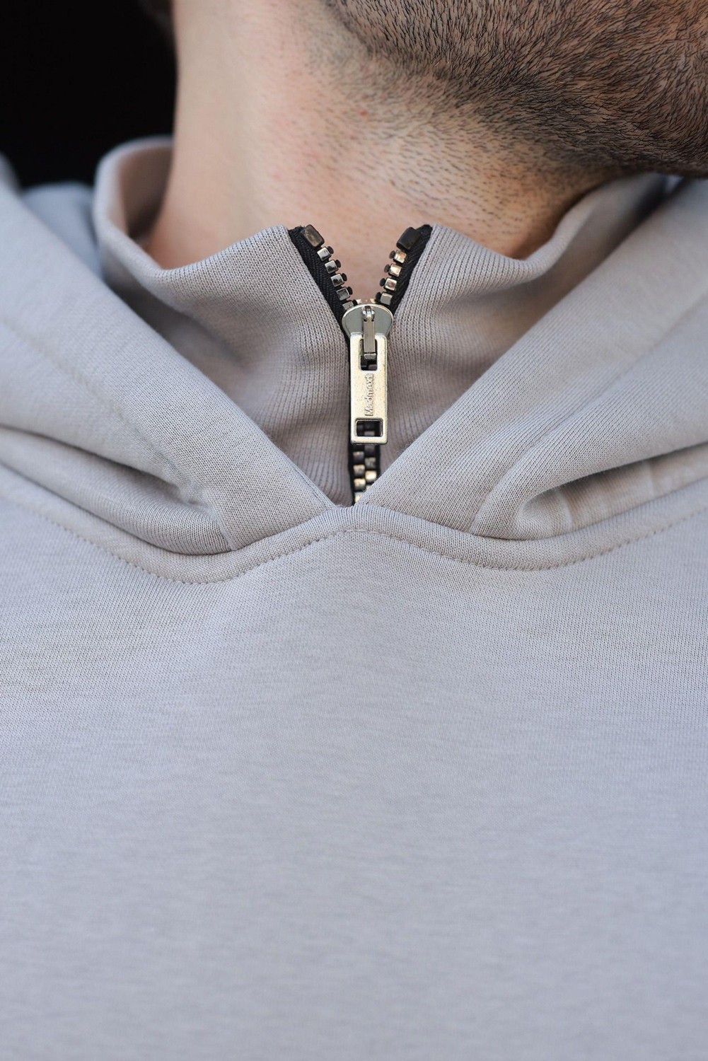Madmext Boyalı Gri Kapüşonlu Fermuar Yaka Desenli Erkek Sweatshirt E7162 görsel 4