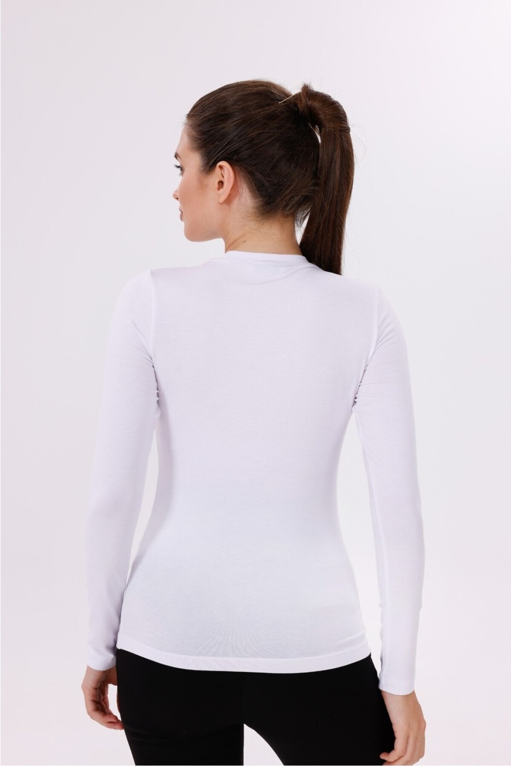 Yade Fashion Kadın Siyah Uzun Kol Body - Bisiklet Yaka görsel 7