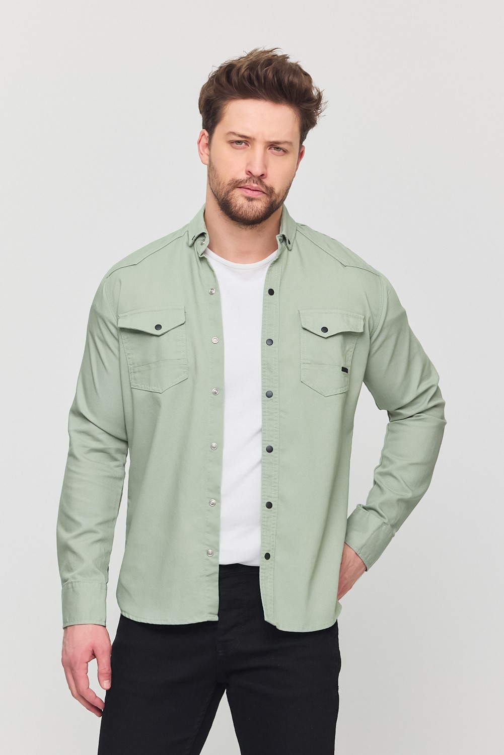 A02Teks Yxc Slim Erkek Çift Cepli Çıtçıtlı Kot Gömlek