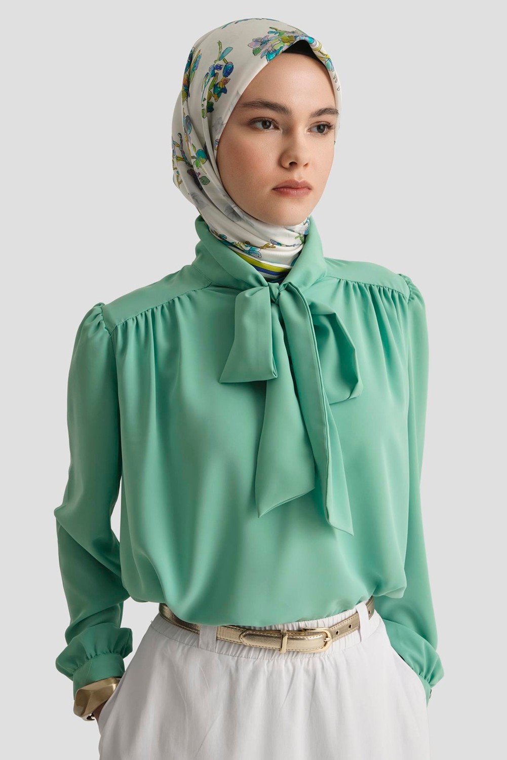 Armine Trend Boyun Kurdele Desenli Tunik-Mint 25YT303 görsel 4