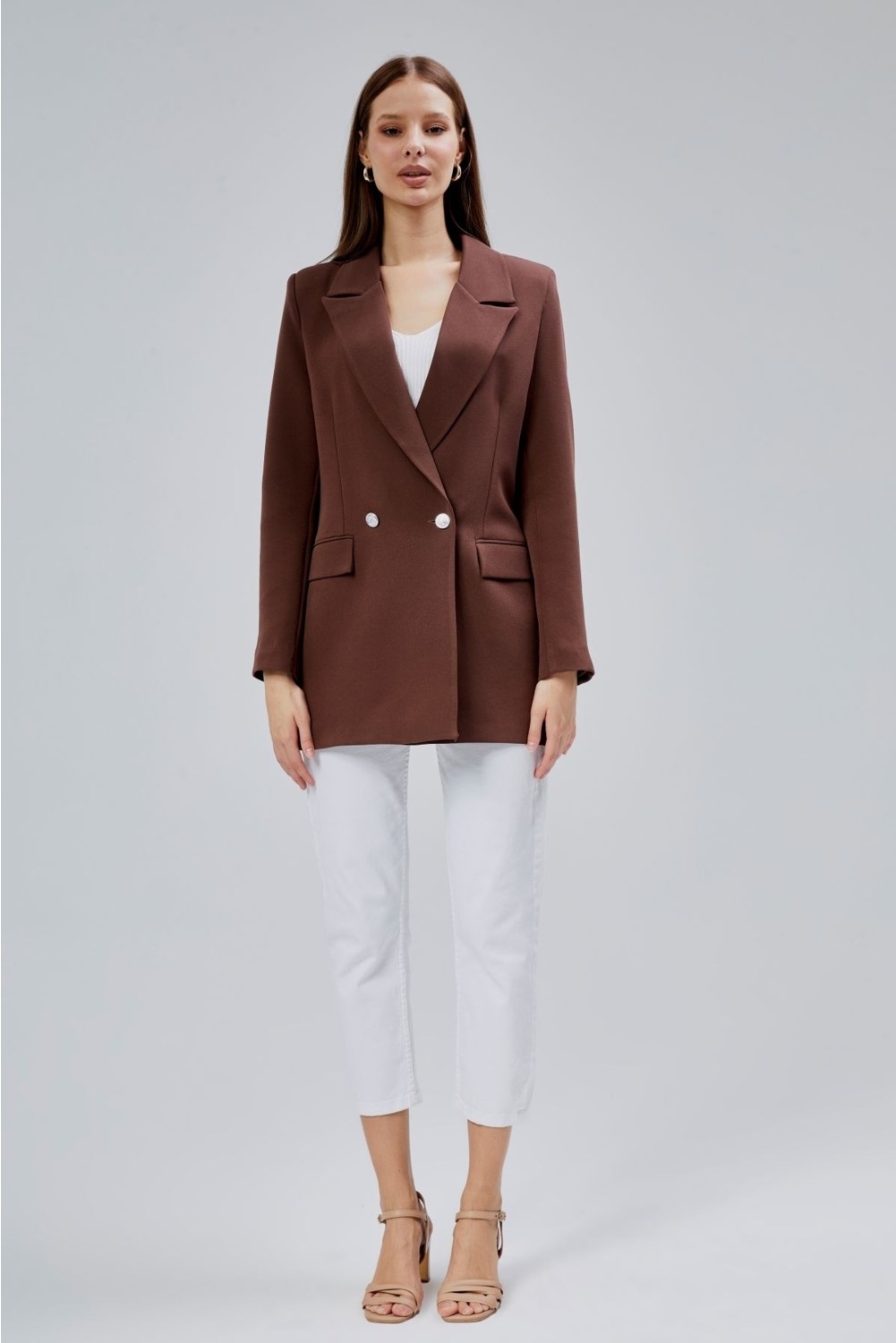Bolivente Fıstık Yeşili Oversize Dokuma Blazer Ceket görsel 8
