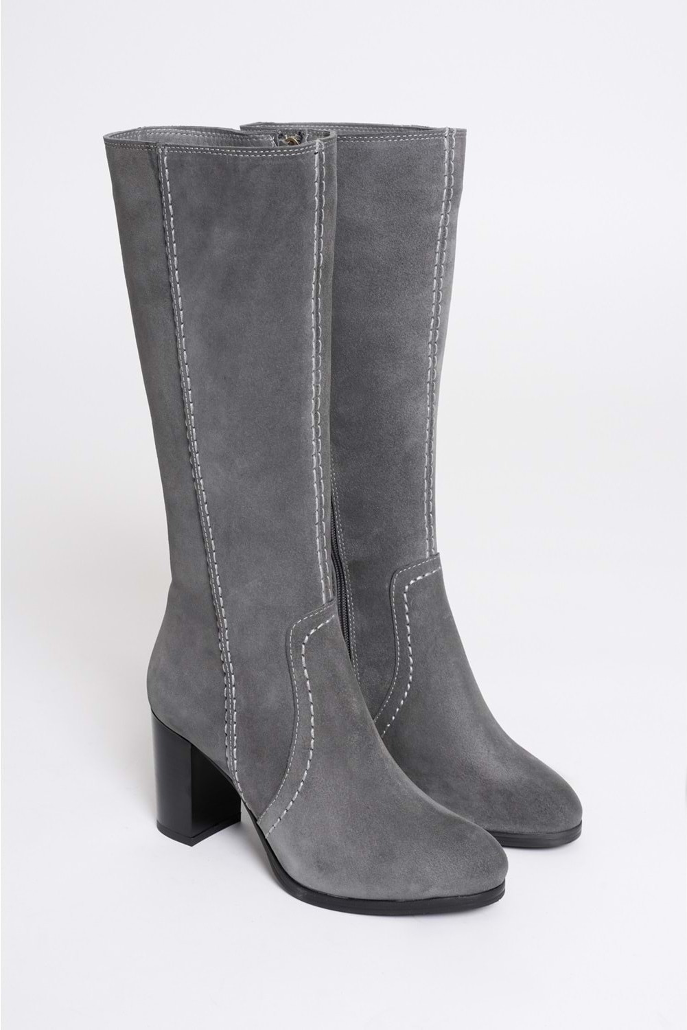 Analin Shoes Kadın Hakiki Deri Topuklu Süet Çizme - Bordo görsel 4