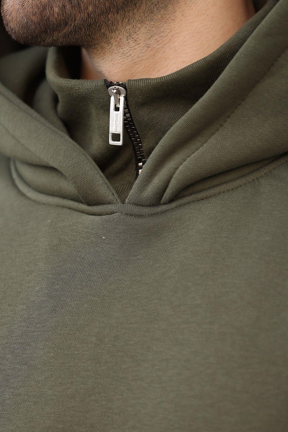 Madmext Boyalı Gri Kapüşonlu Fermuar Yaka Desenli Erkek Sweatshirt E7162 görsel 7