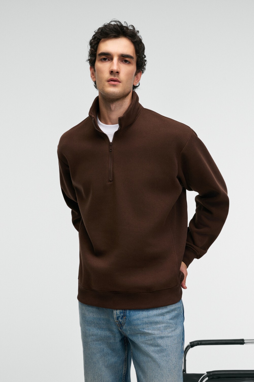 Grimelange BAXTER Erkek Dik Yakalı Fermuarlı Relaxed Lacivert Sweatshirt