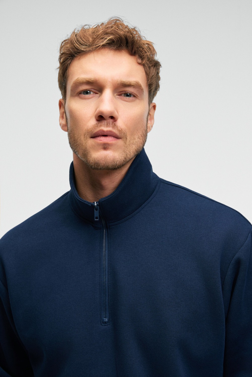 Grimelange BAXTER Erkek Dik Yakalı Fermuarlı Relaxed Lacivert Sweatshirt görsel 4