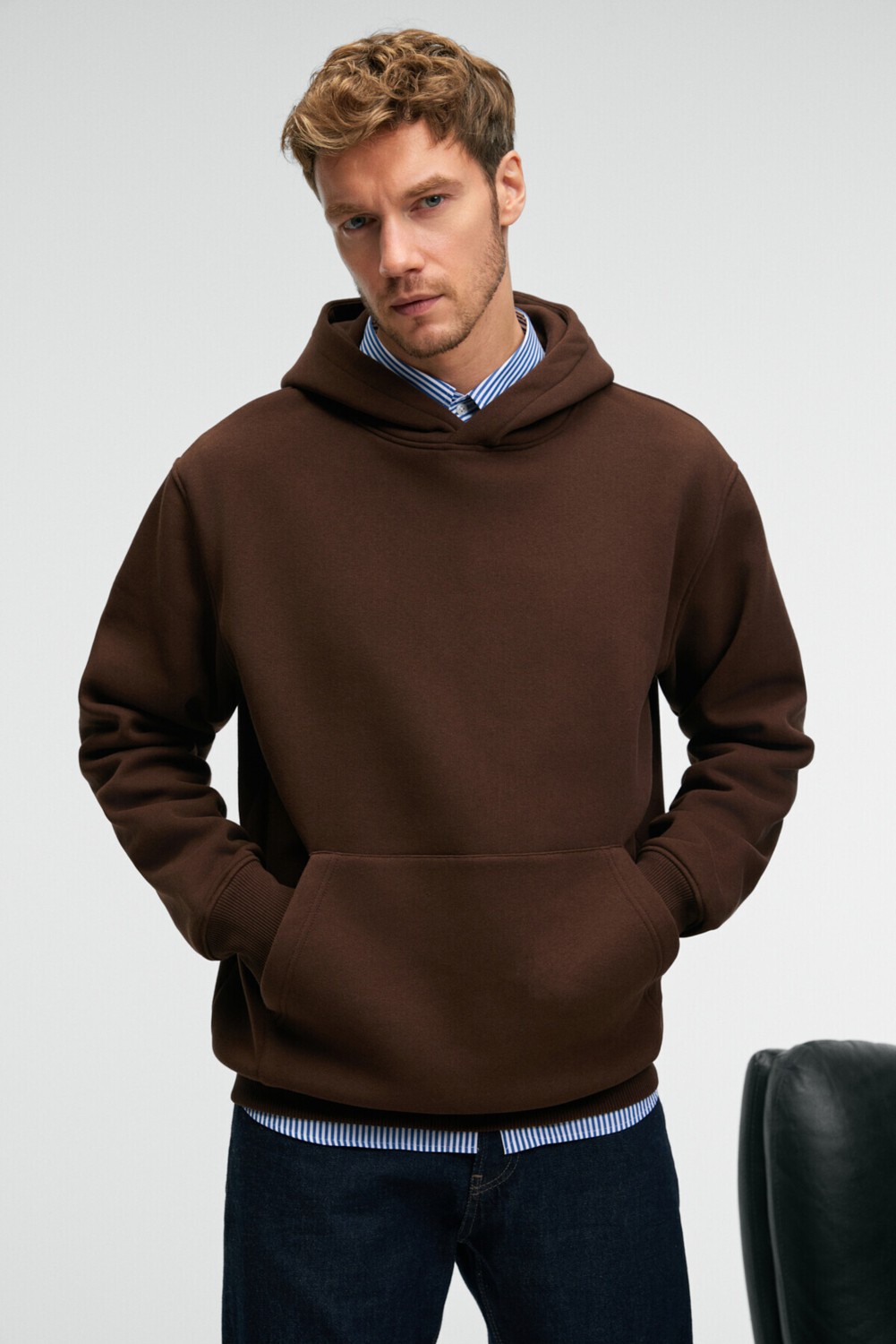 Grimelange AMOS Erkek Yumuşak Kumaşlı 3 İplik Oversize Kapüşonlu Kanguru Cepli Siyah Sweatshirt
