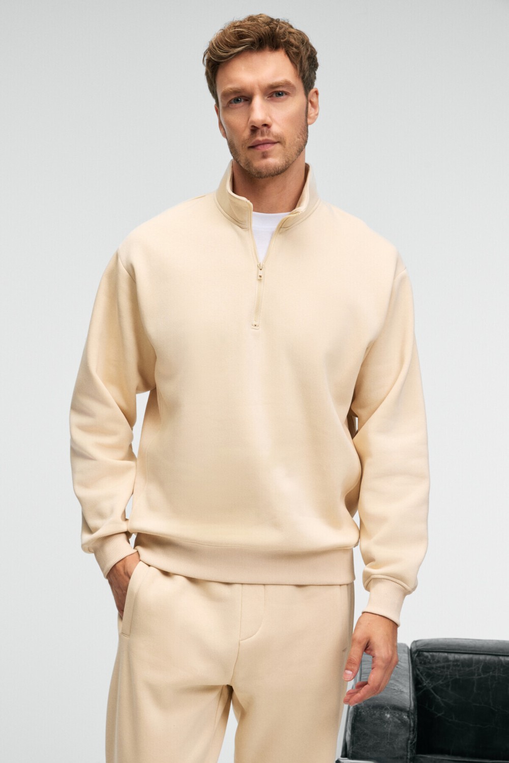Grimelange BAXTER Erkek Dik Yakalı Fermuarlı Relaxed Lacivert Sweatshirt