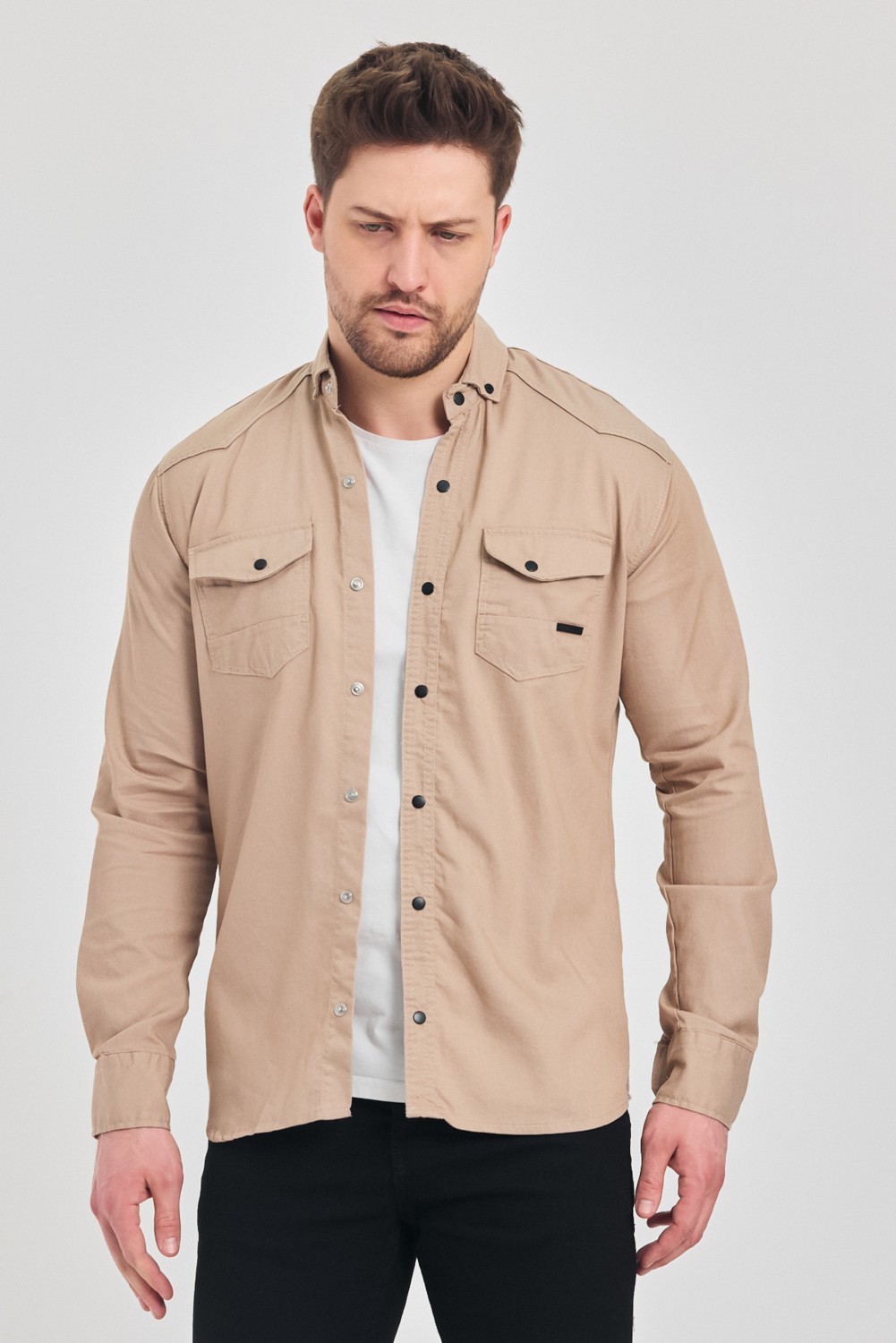 A02Teks Yxc Slim Erkek Çift Cepli Çıtçıtlı Kot Gömlek