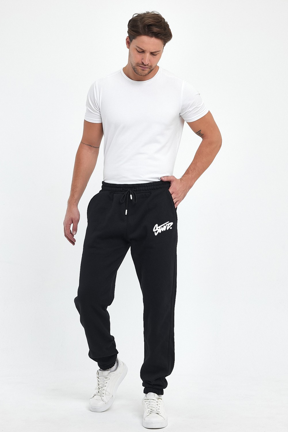 The Rule Stwd Baskılı Regular Kışlık 3 Iplik Şardonlu Beli ve Paçası Lastikli Siyah Jogger Eşofman Altı RF0545 görsel 4