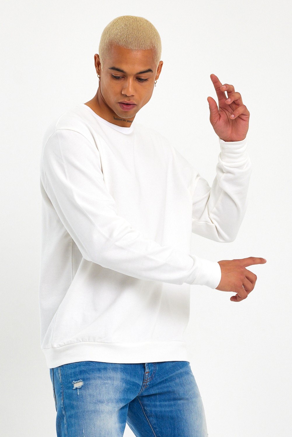 Superlife Süperlife Erkek Gri Bisiklet Yaka Ribanalı Regular Fit Sweatshirt SPR26SWK930 görsel 5