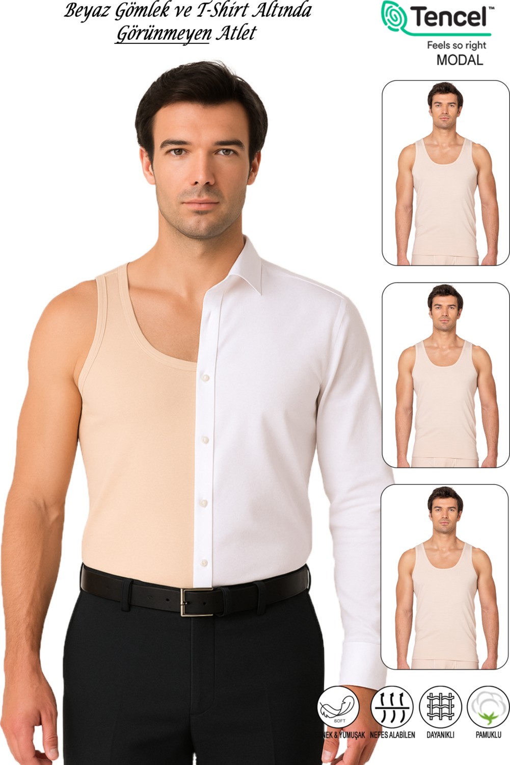 Özkan Underwear Özkan 10852 3'lü Paket Erkek Premium Esnek Kumaş Pamuklu Modal Kalın Askılı Atlet
