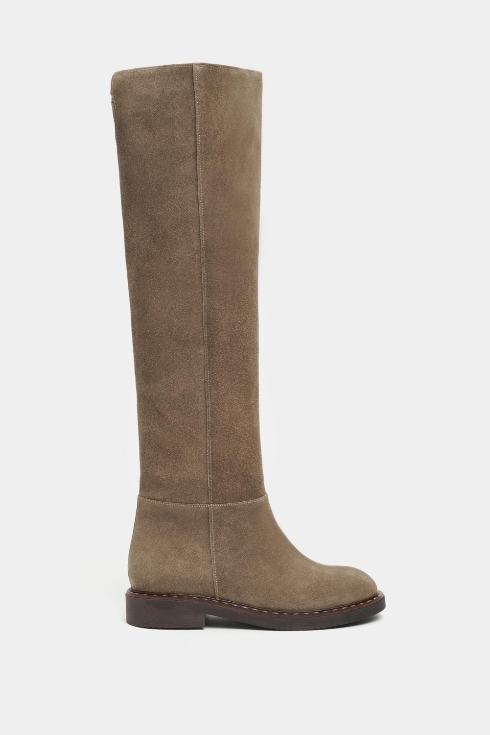 Nişantaşı Shoes Yoko Rome Bej Süet Hakiki Deri Yuvarlak Burun Kadın Düz Taban Çizme görsel 7