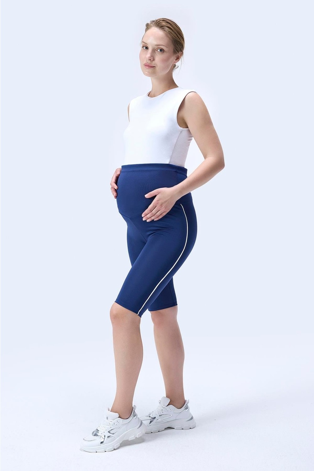 İmaj 357 Lacivert Renk Biyeli Toparlayıcı ve Extra Esnek Etkili Yüksek Bel Hamile Tayt görsel 5