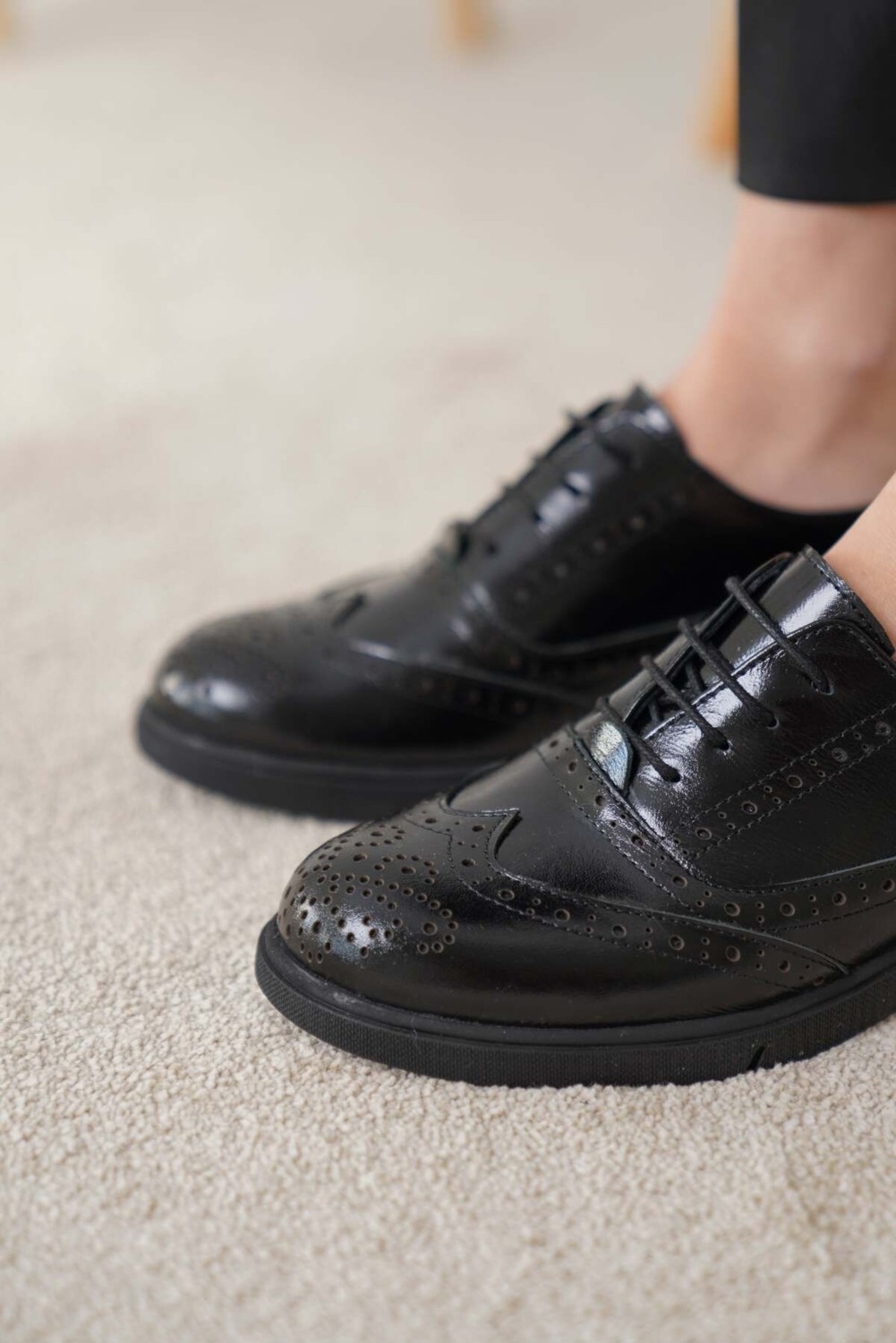 Özse Shoes Kadın Siyah Cilt Hakiki Doğal Deri Oxford Ayakkabı görsel 2