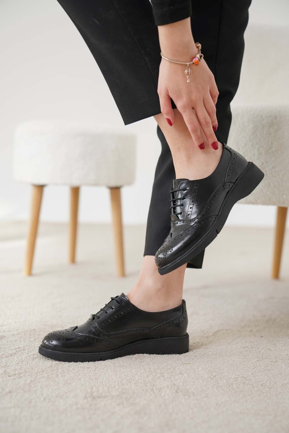 Özse Shoes Kadın Siyah Cilt Hakiki Doğal Deri Oxford Ayakkabı görsel 4