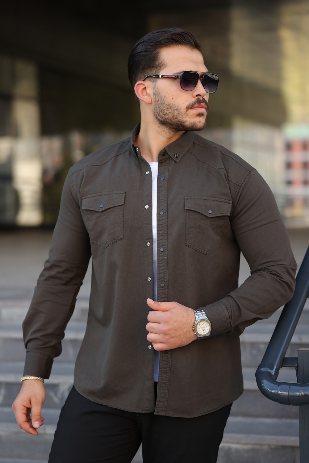 Comstar Erkek Slim Fit Çift Cepli Kot Gömlek