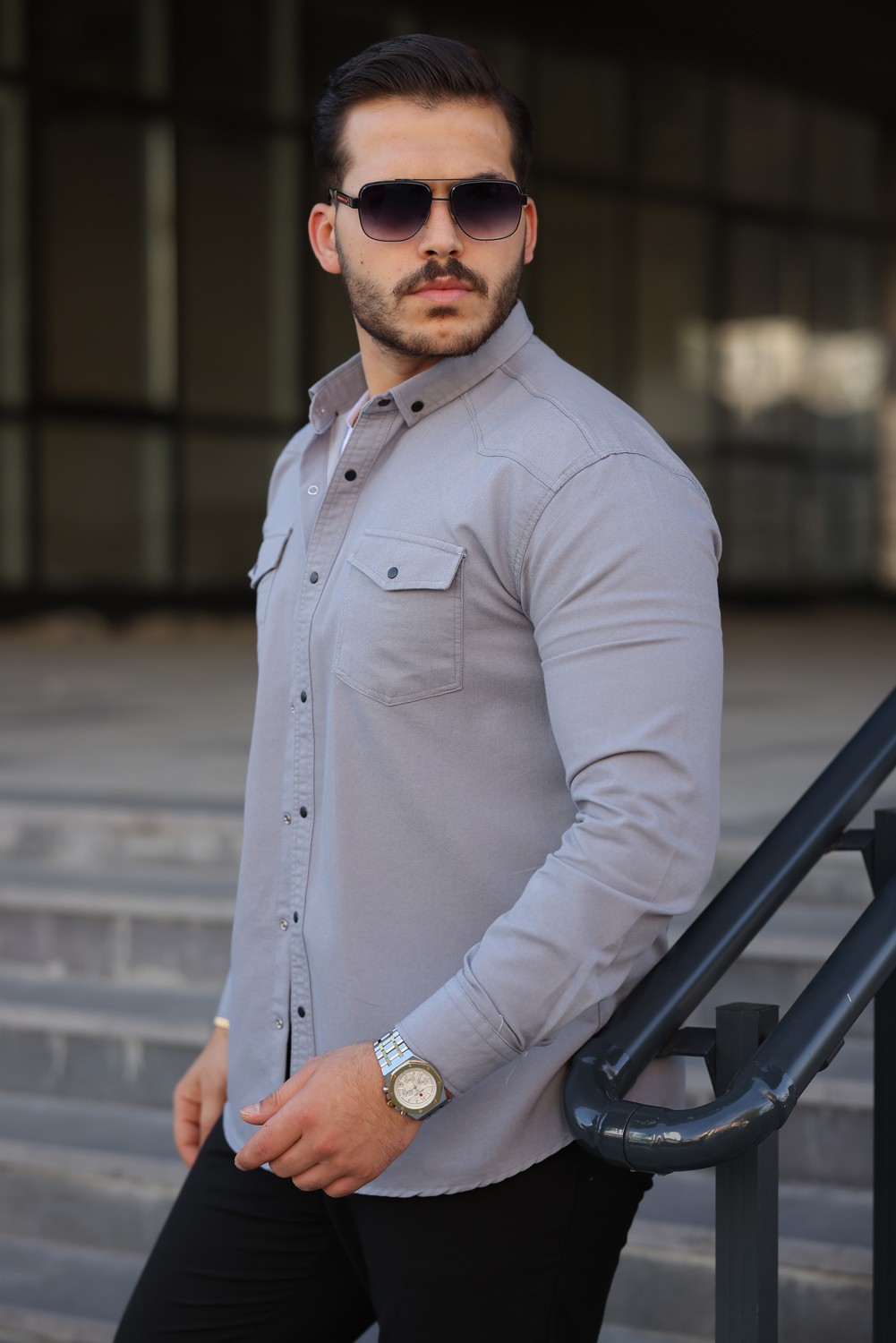 Comstar Erkek Slim Fit Çift Cepli Kot Gömlek