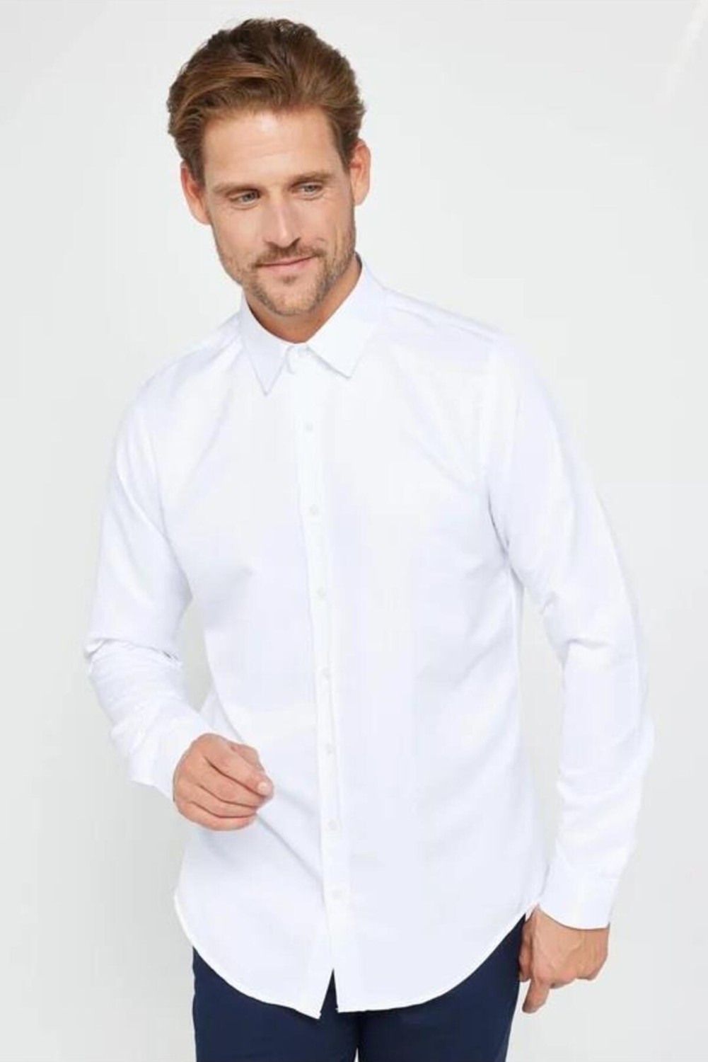 Tudors 2'li Paket Beyaz Slim Fit Kolay Ütü Teri Emen Nefes Alan Doku Dört Mevsim Erkek Gömlek görsel 2