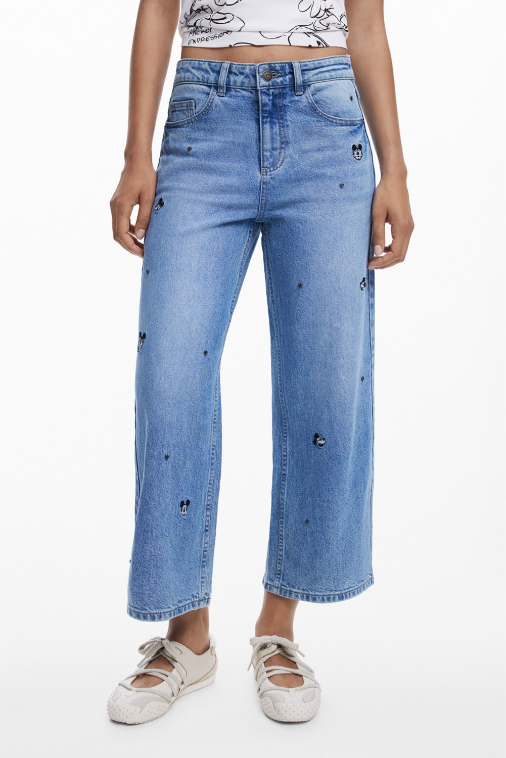 Desigual Yüksek Bel Düz Paça Standart Mavi Kadın Denim Pantolon 25WWDD17 görsel 3