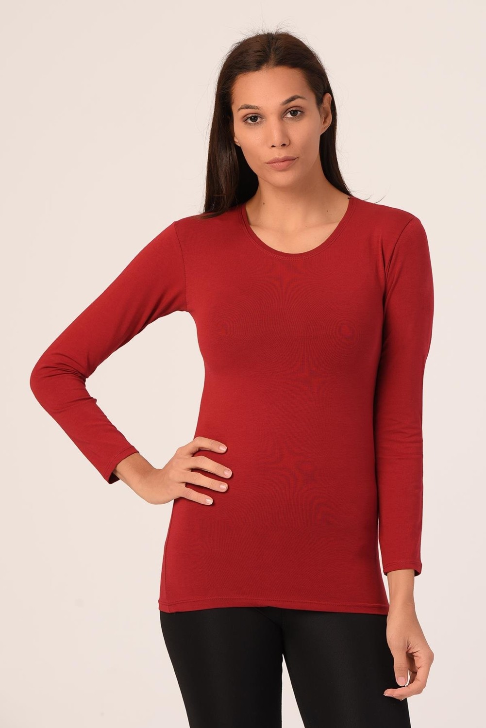 Disentis Modest Yuvarlak Yaka Uzun Kollu Pamuklu Siyah Body