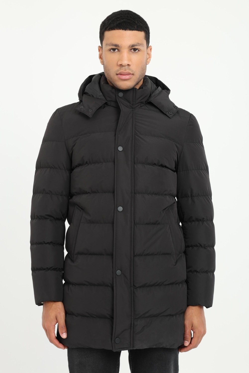 Dufy Erkek Slim Fit Kapüşonlu Siyah Mont