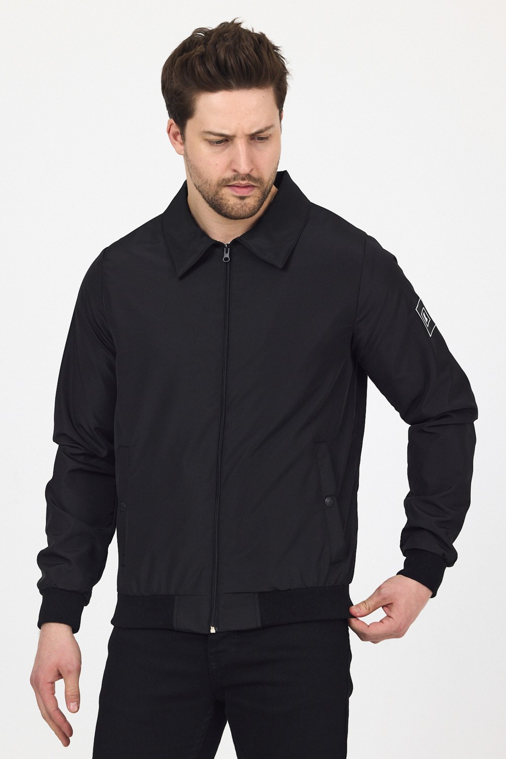 Level High Erkek Siyah Basic Bomber Ceket, Mevsimlik Fermuarlı