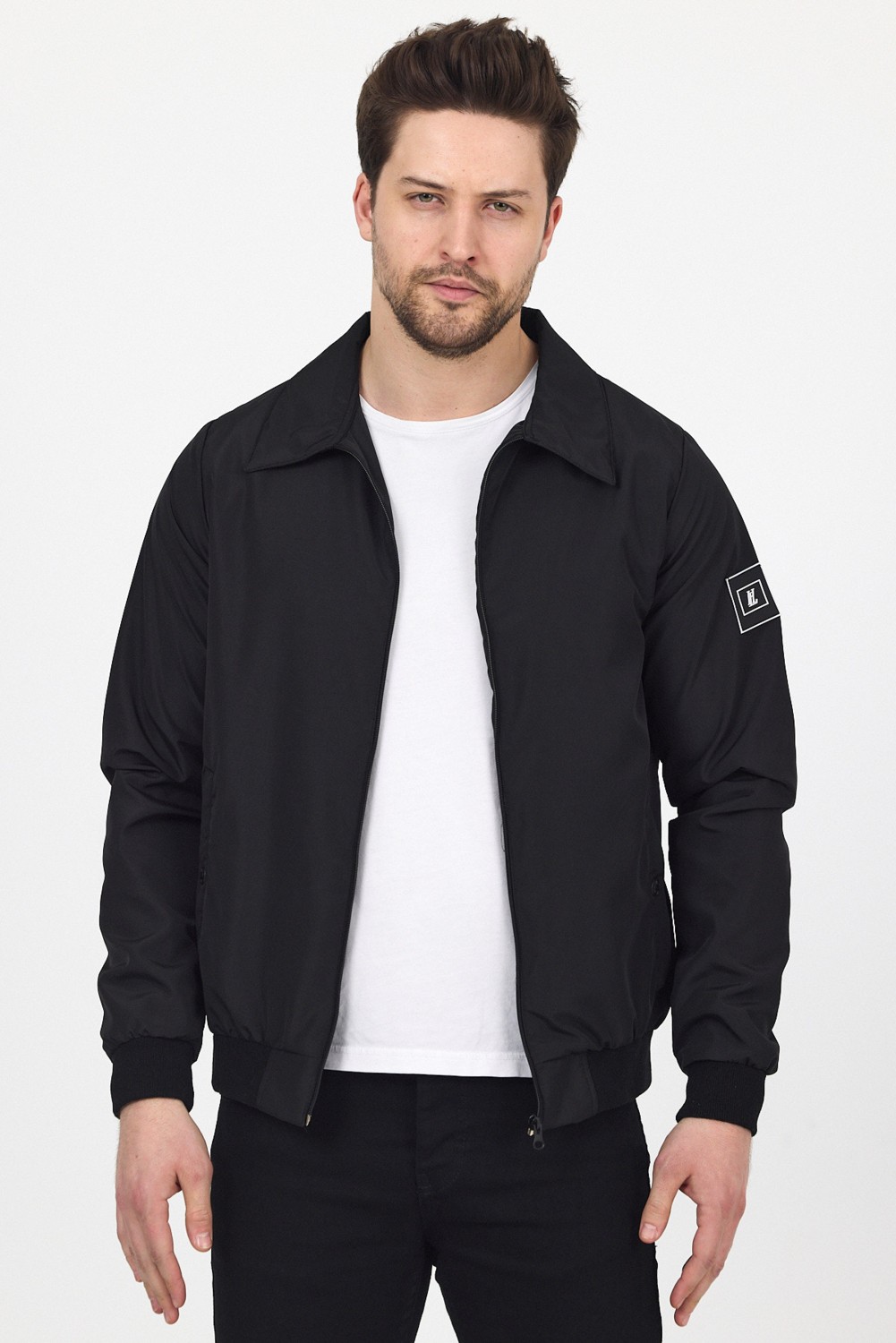 Level High Erkek Siyah Basic Bomber Ceket, Mevsimlik Fermuarlı görsel 4