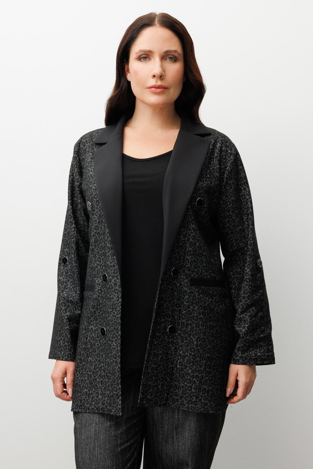 Moda İlgi Moda Ilgi Kadın Büyük Beden Salaş Takma Kol Leopar Ceket 0336 Siyah görsel 2