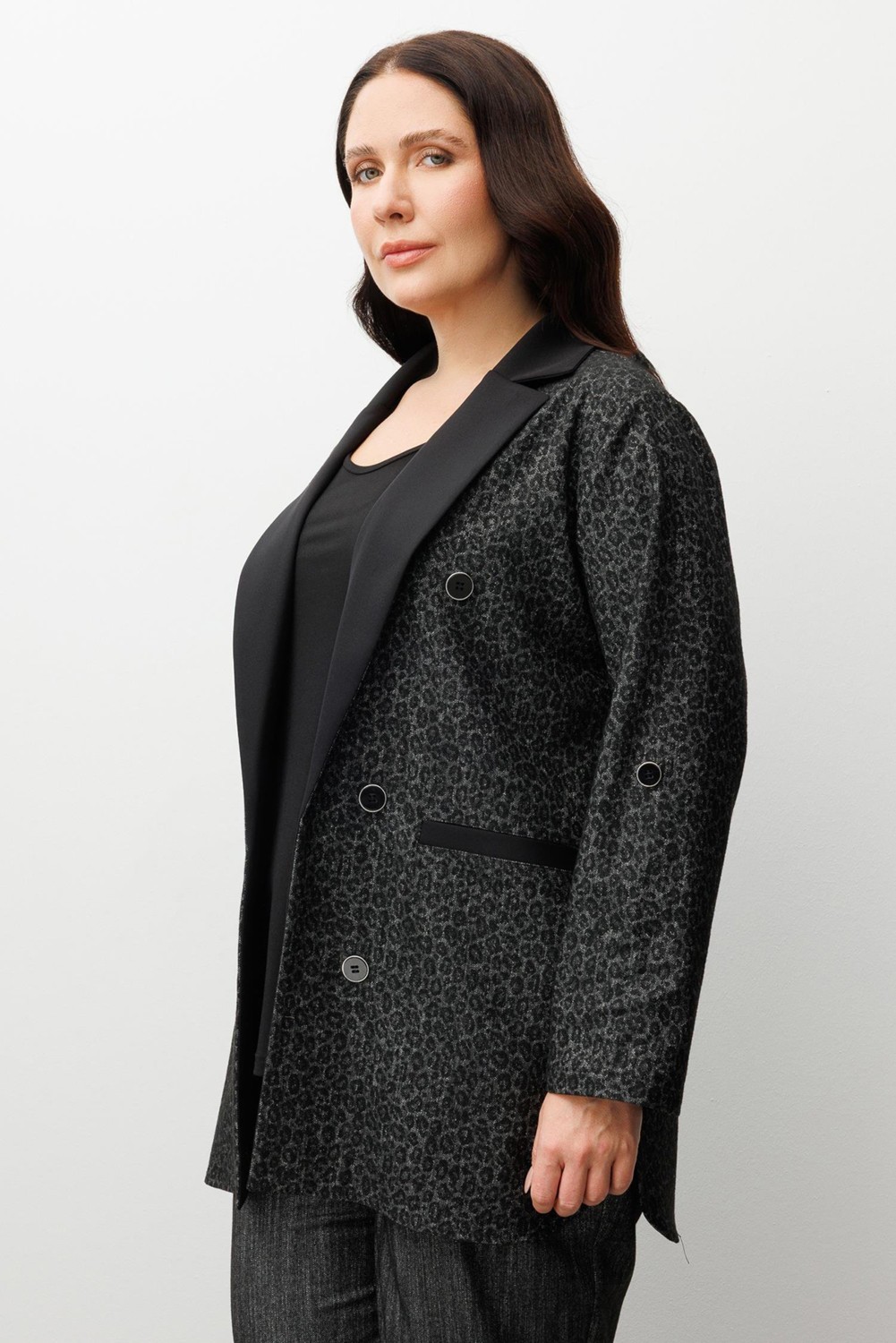 Moda İlgi Moda Ilgi Kadın Büyük Beden Salaş Takma Kol Leopar Ceket 0336 Siyah görsel 3