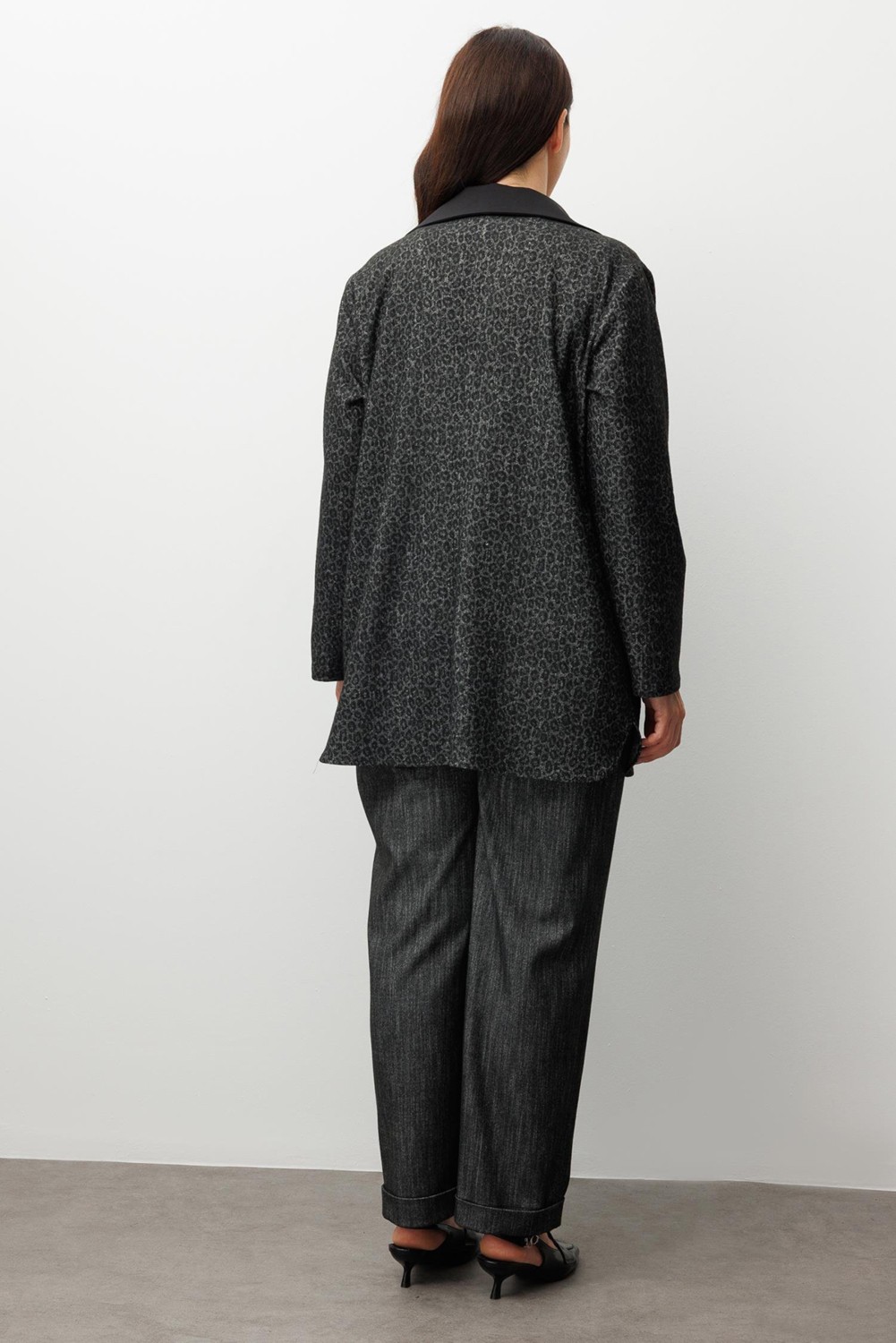 Moda İlgi Moda Ilgi Kadın Büyük Beden Salaş Takma Kol Leopar Ceket 0336 Siyah görsel 4