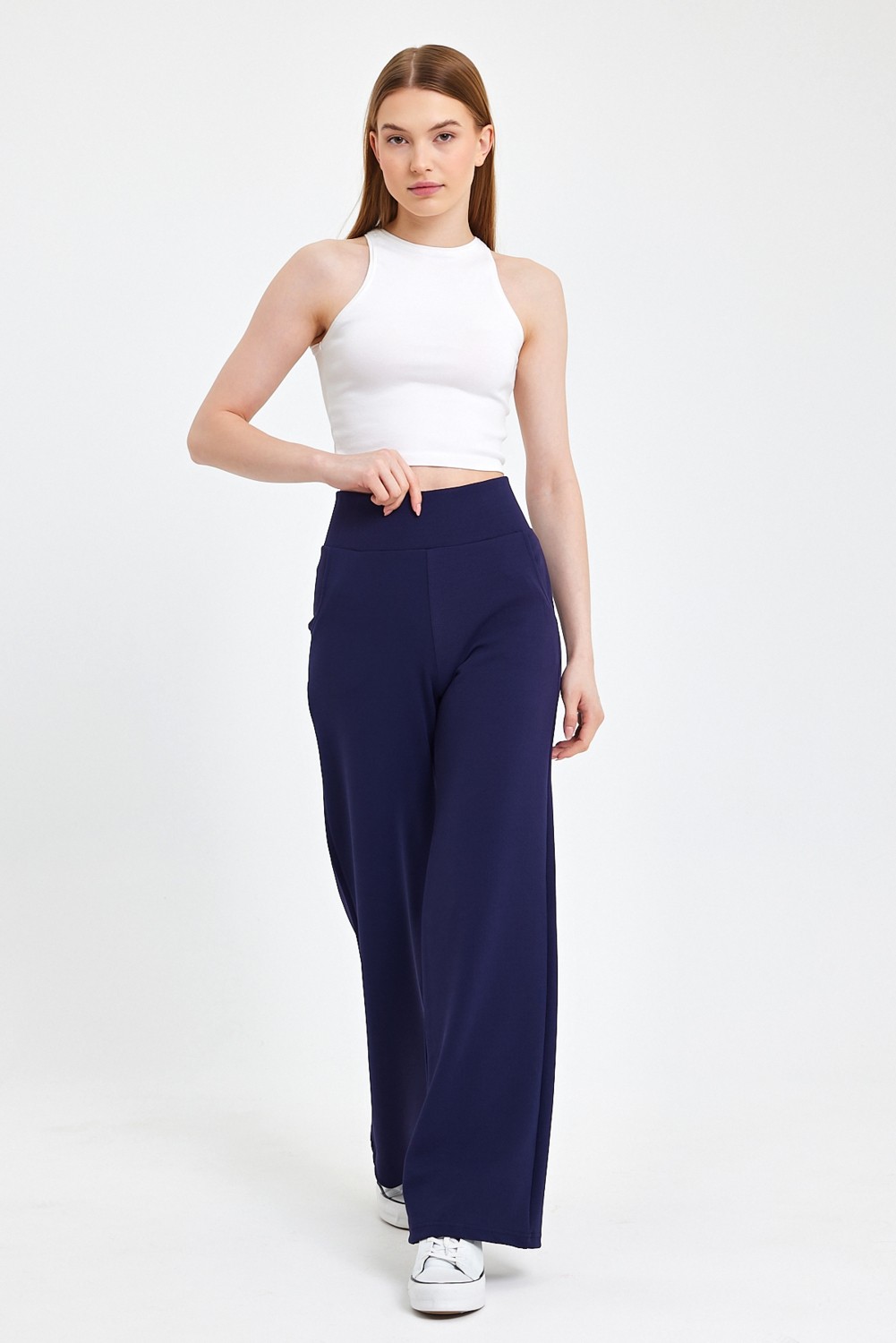 Floral Fashion Kadın Korsaj Kemerli Likralı Esnek Crep Pantolon -Toplarlayıcı Yüksek Bel