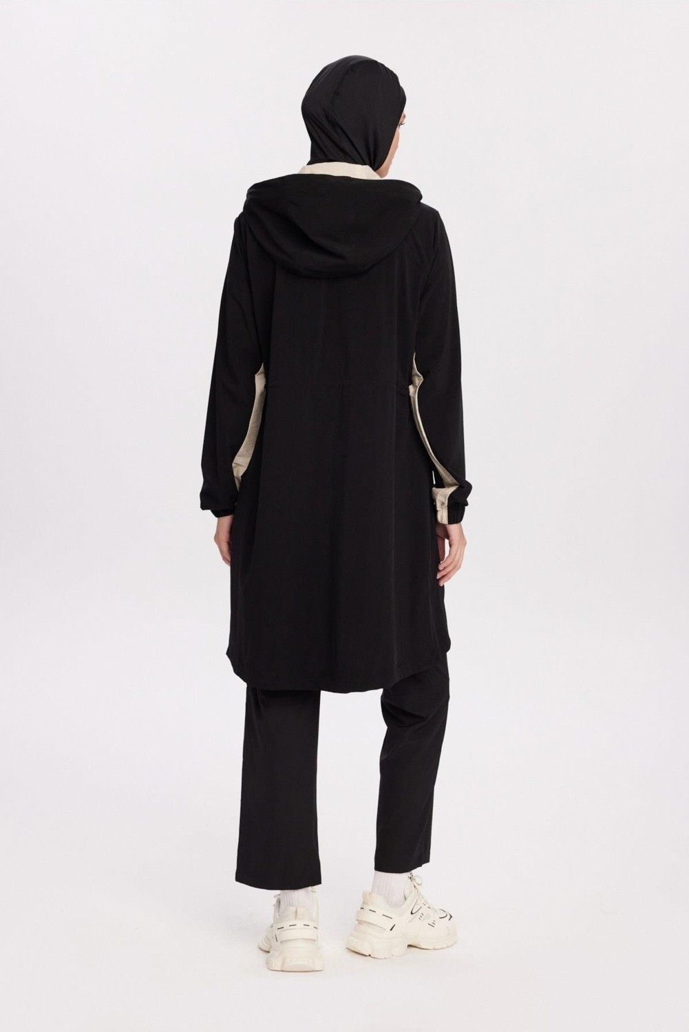 Haşema Active H-Per Fit Kapüşonlu Gizli Fermuarlı Siyah Tesettür Yürüyüş Ceketi Act-39 görsel 4