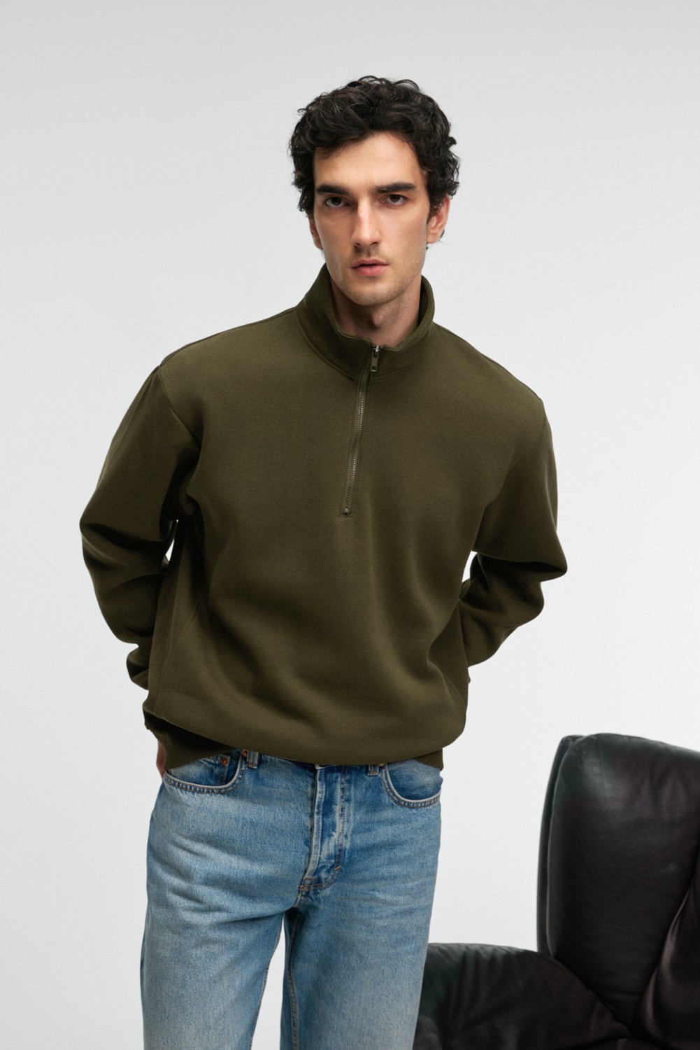 Grimelange BAXTER Erkek Dik Yakalı Fermuarlı Relaxed Lacivert Sweatshirt
