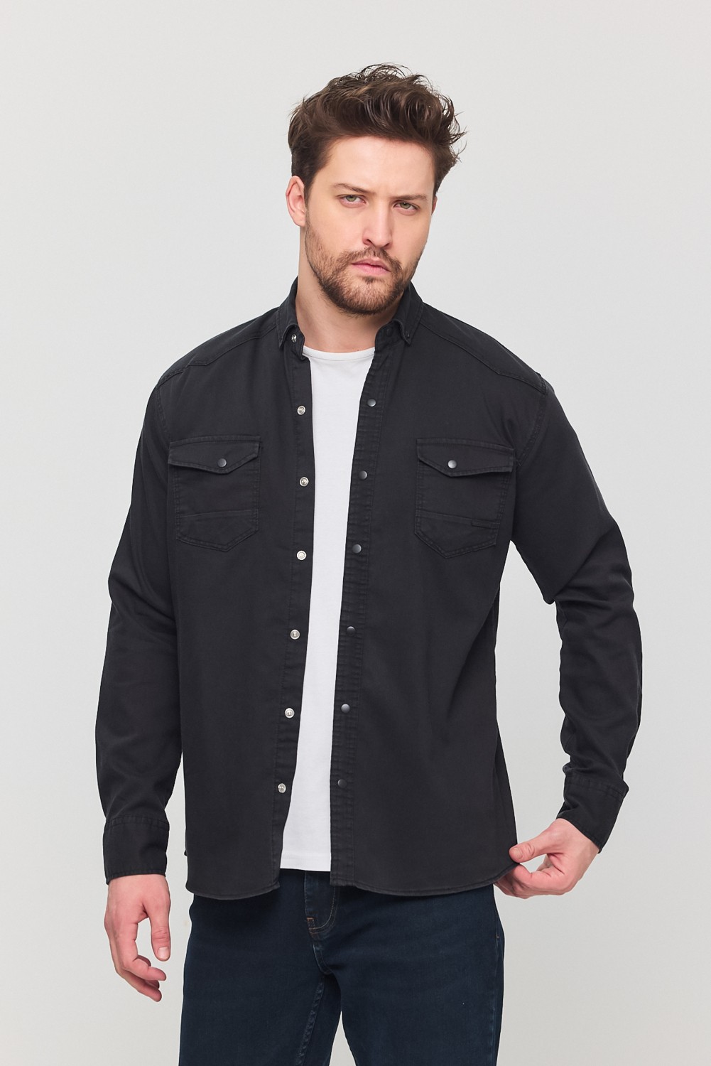 YXC Trend Maker Slim Fit Erkek Dar Kesim Pamuklu Kot Gömlek