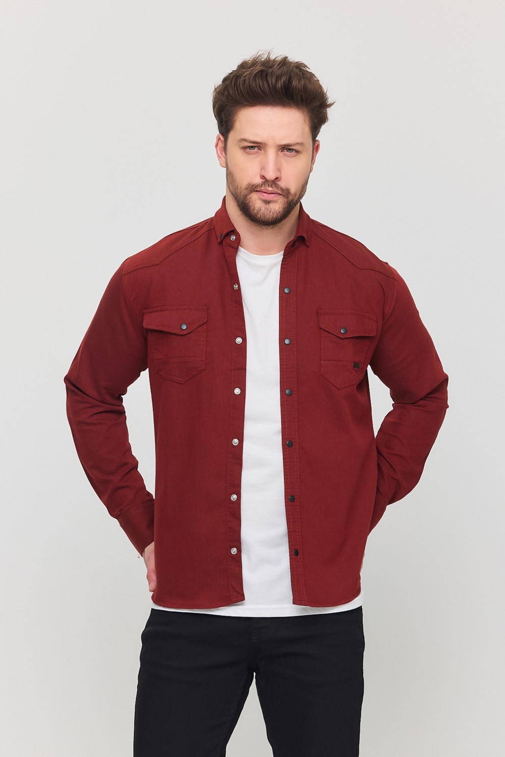 YXC Trend Maker Slim Fit Erkek Dar Kesim Pamuklu Kot Gömlek