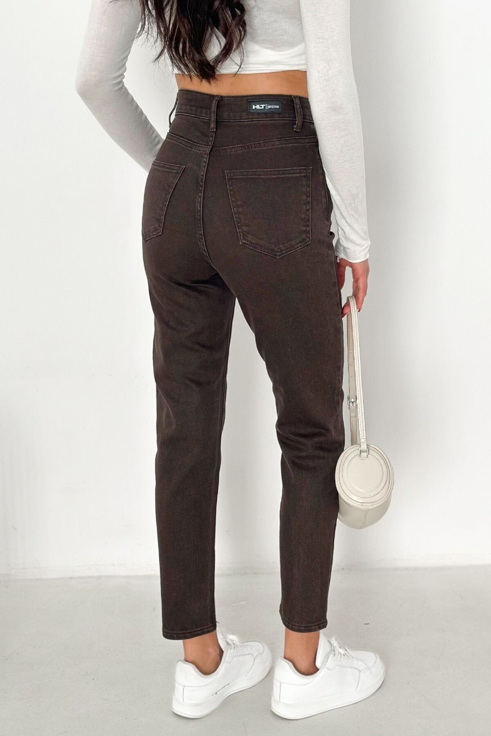 Hlt Jeans Kahverengi Kadın Likralı Mom Jean Yüksek Bel Esnek Kot Pantolon ANNA-2074 görsel 6