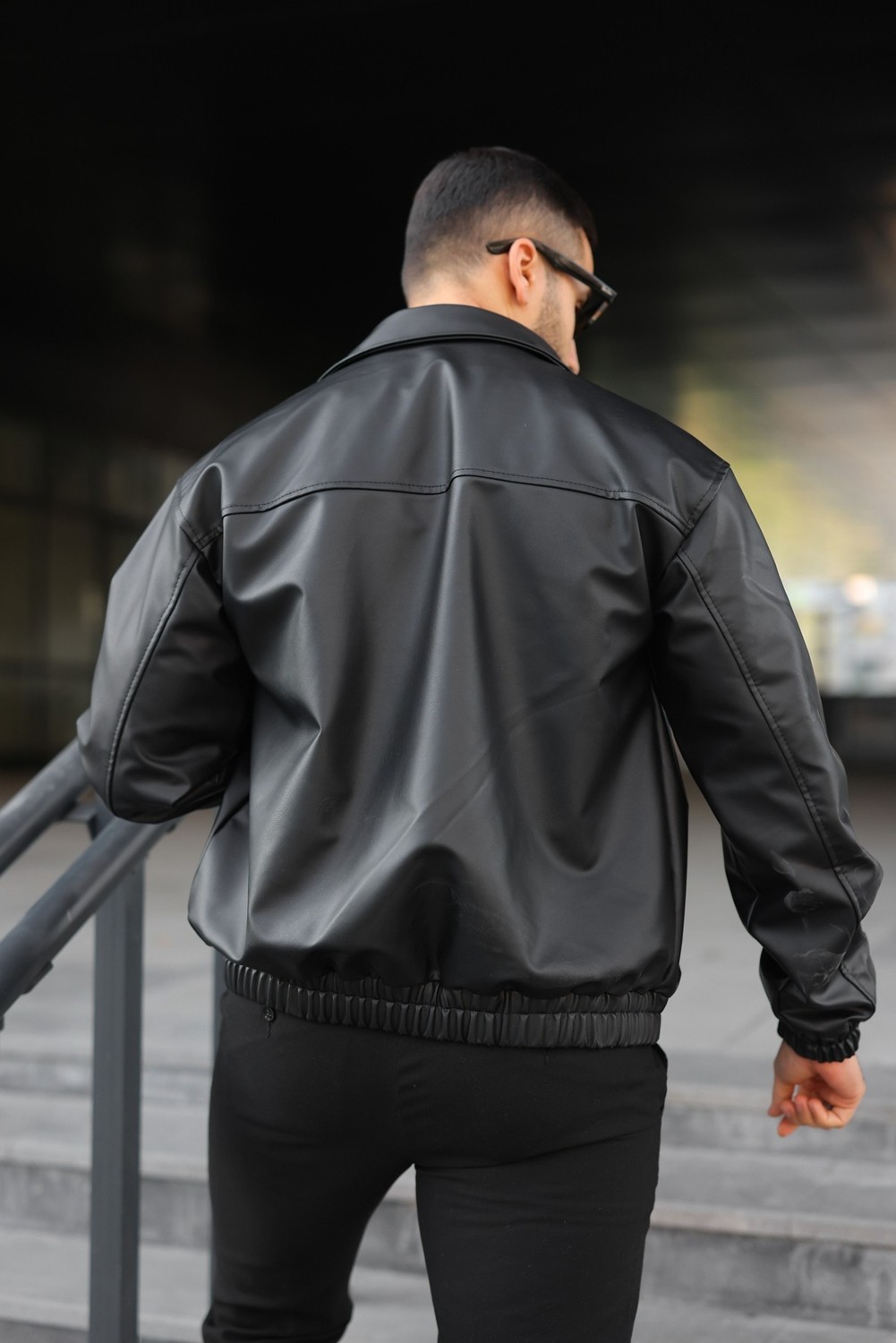 Baselco Oversize Erkek Deri Ceket Suni Deri Slim Fit Polo Yaka Şık Tasarım Siyah görsel 2