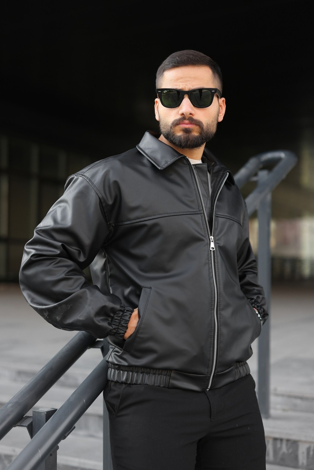 Baselco Oversize Erkek Deri Ceket Suni Deri Slim Fit Polo Yaka Şık Tasarım Siyah görsel 3