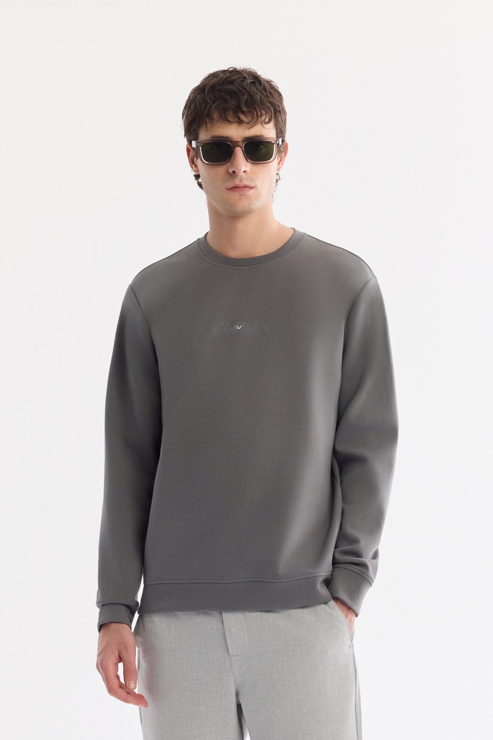 AVVA Erkek Siyah Bisiklet Yaka Pamuklu Kolay Ütülenen Bi-Stretch Regular Fit Sweatshirt A61Y1205 görsel 6