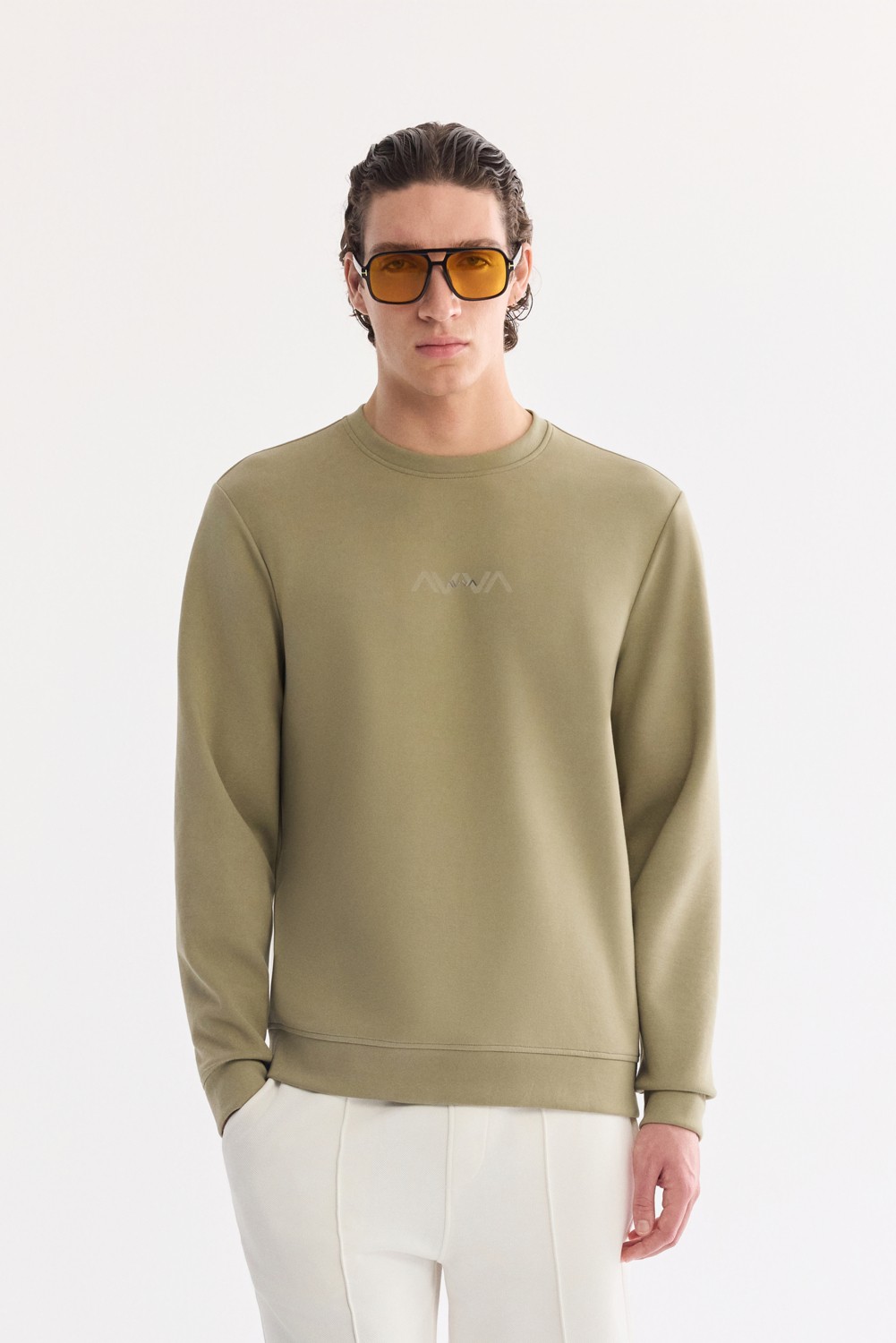 AVVA Erkek Siyah Bisiklet Yaka Pamuklu Kolay Ütülenen Bi-Stretch Regular Fit Sweatshirt A61Y1205