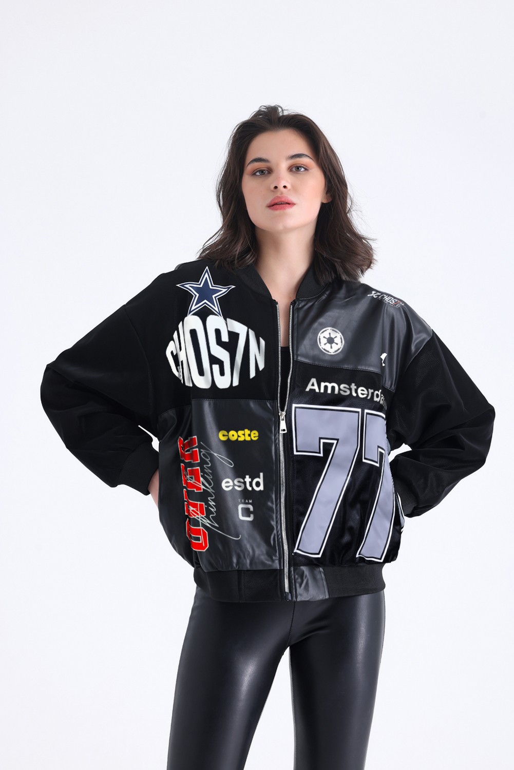 Black Level Kadın Oversize Siyah Deri Motorcu Mont Fermuarlı Bomber Ceket Kış Sezonu İçin Tasarlandı