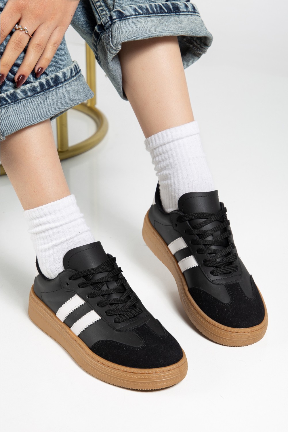 Tonny Black Kadın Beyaz Siyah Yumuşak Deri Sneaker Düz Tabanlı Rahat Kalıp görsel 7