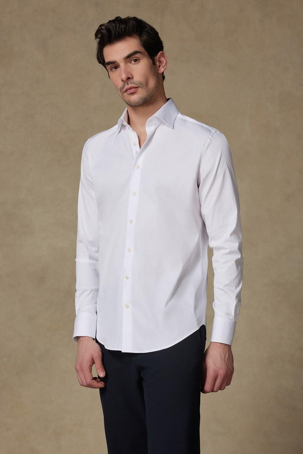 Abbate Donatello Non Iron Twill Pamuklu Slim Fit Beyaz Klasik Yaka Erkek Düz Gömlek