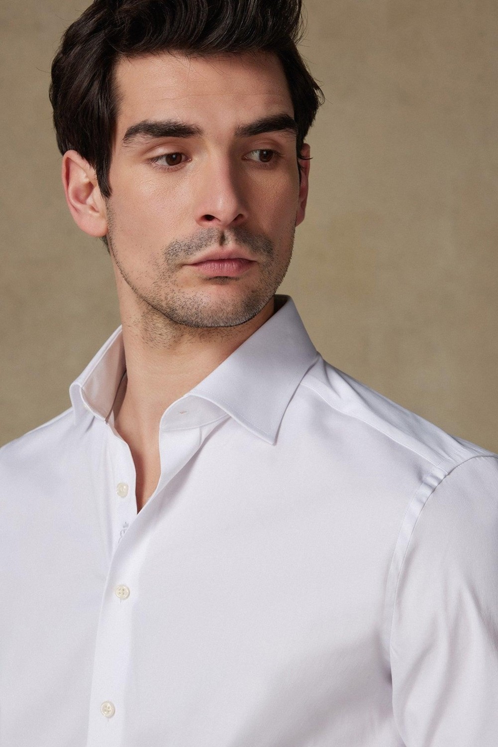 Abbate Donatello Non Iron Twill Pamuklu Slim Fit Beyaz Klasik Yaka Erkek Düz Gömlek görsel 4