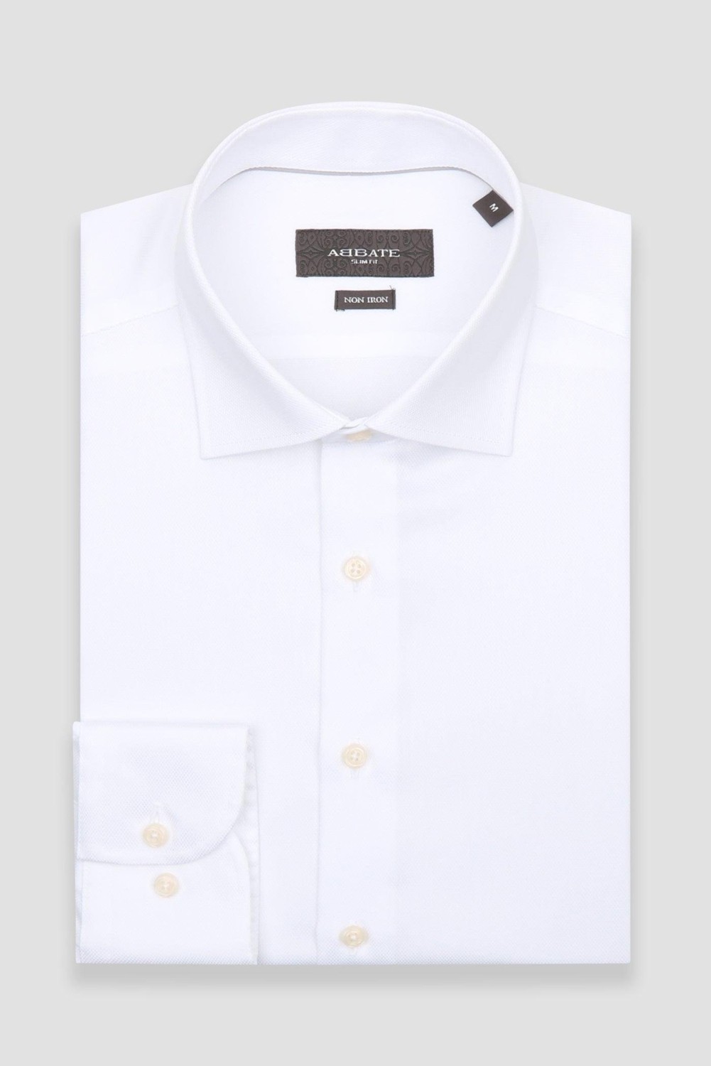 Abbate Donatello Non Iron Twill Pamuklu Slim Fit Beyaz Klasik Yaka Erkek Düz Gömlek görsel 5