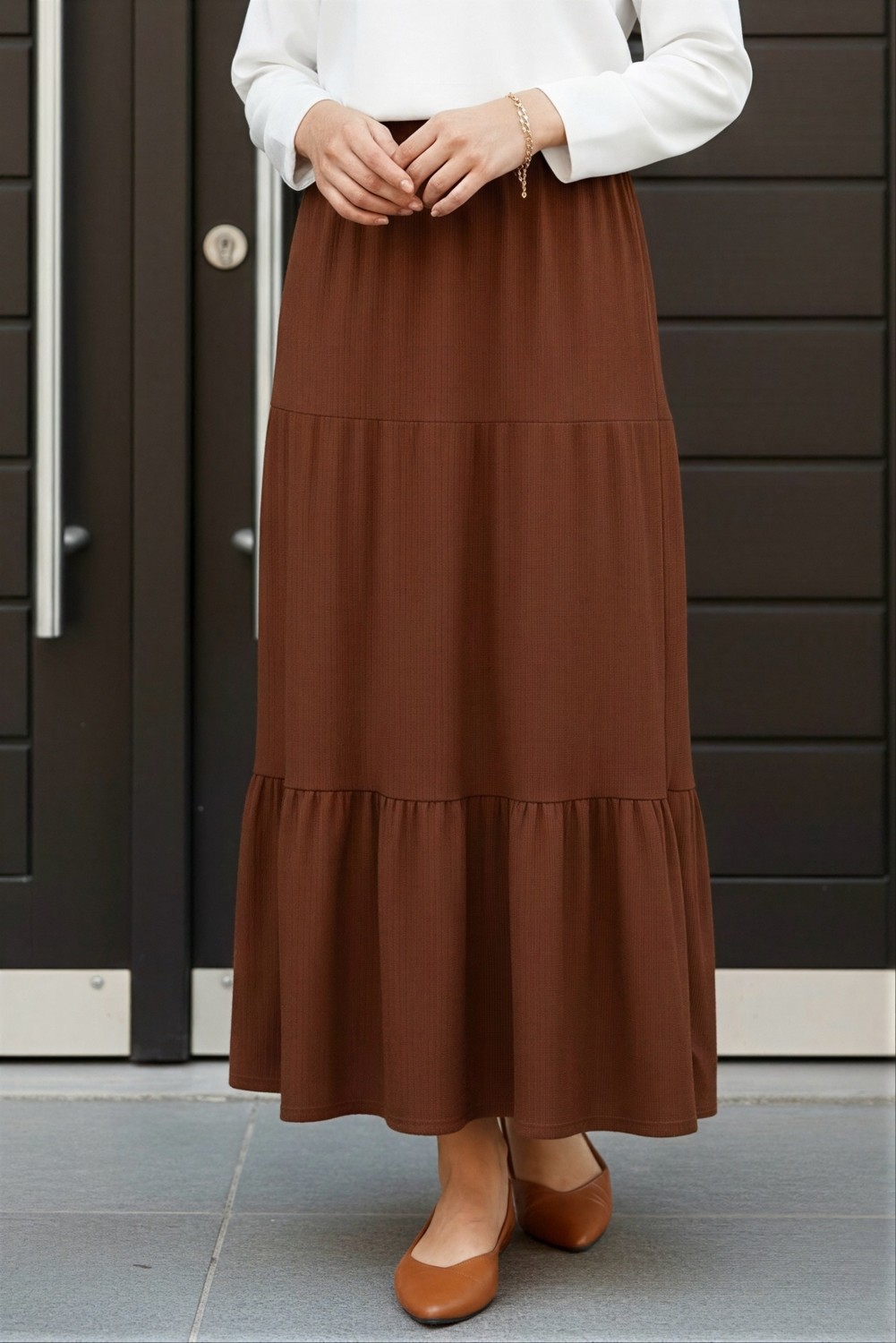 İmaj Butik Siyah Eteği Katlı Bel Lastikli Bürümcük Etek