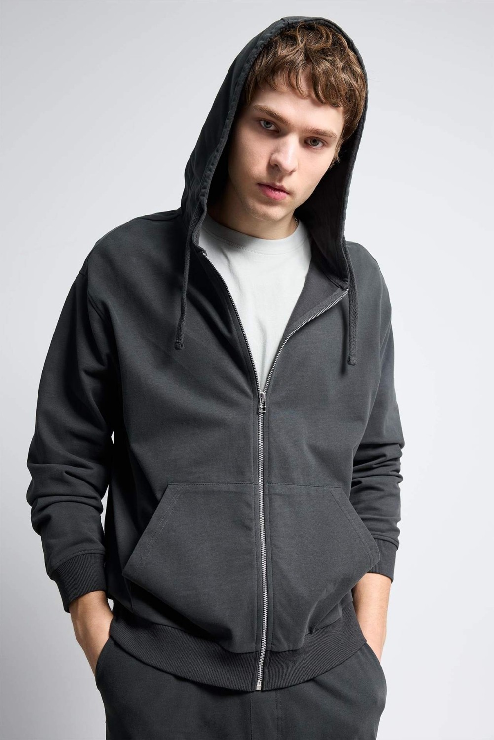 DeFacto Ultra Yumuşak %100 Pamuk Relax Fit Fermuarlı Sweatshirt F9812AX26SP